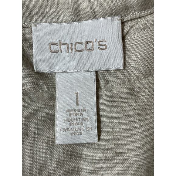 Chico’s Size 1 Women’s 8/M Linen Jacket Metallic Bead Trim Khaki Raw Hem - Picture 6 of 10
